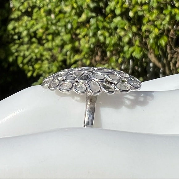 Polki Diamond Sterling Silver Platinum Ring - Picture 11 of 14